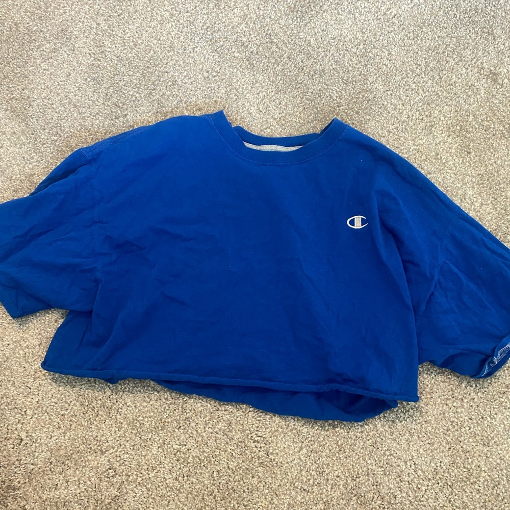 Champion Cropped T shirt, Blue, Size 2 XL